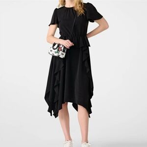 Karl Lagerfeld Silky Crepe Peplum Midi Dress Short Sleeve Black 8 Whimsigoth